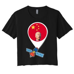 Chinese Spy Joe Biden Balloon Funny Women's Crop Top Tee