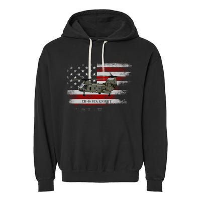 Ch46 Sea Knight Helicopter Usa Flag Helicopter Pilot Funny Gift Garment-Dyed Fleece Hoodie