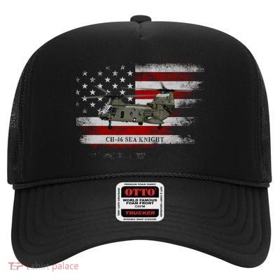 Ch46 Sea Knight Helicopter Usa Flag Helicopter Pilot Funny Gift High Crown Mesh Back Trucker Hat