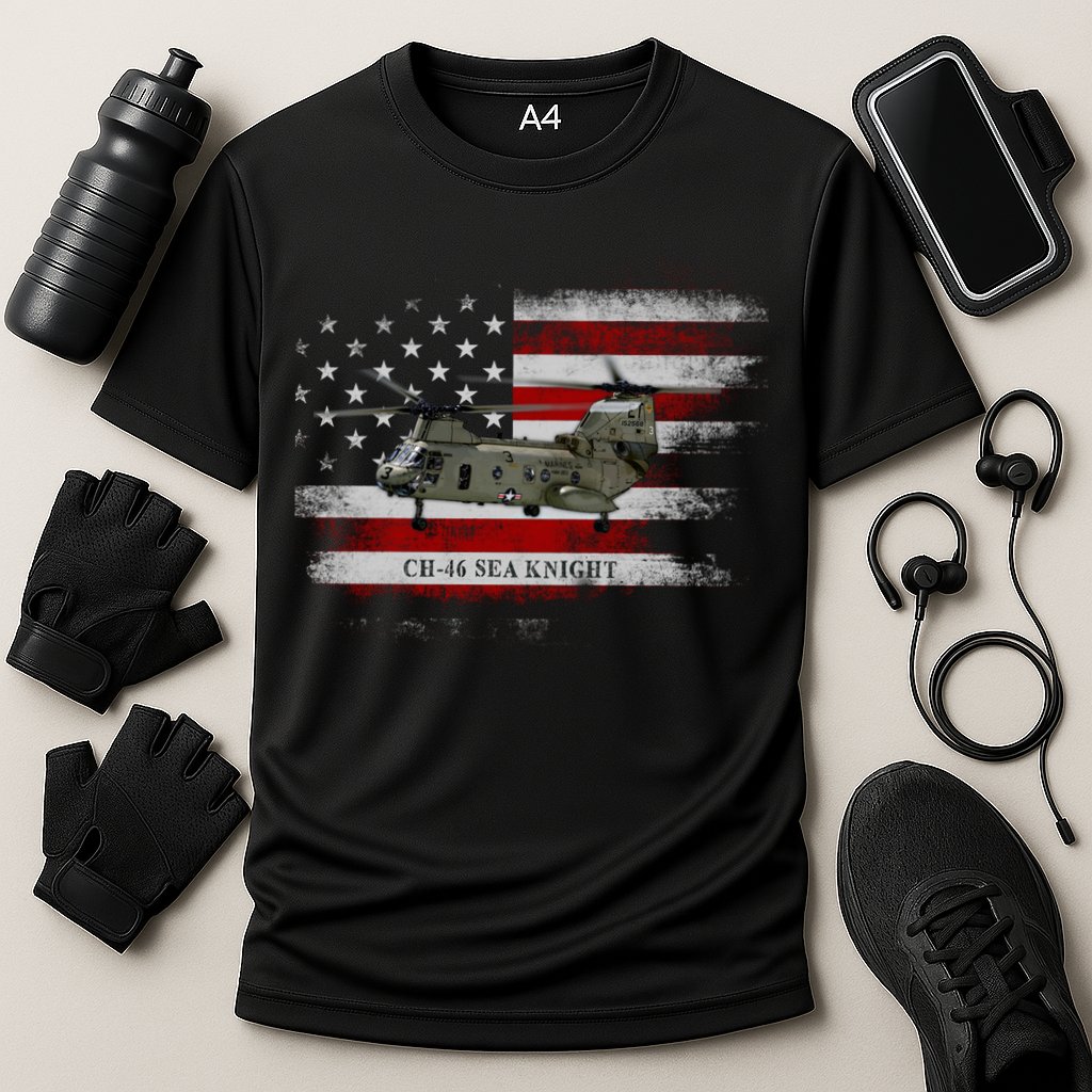 Ch46 Sea Knight Helicopter Usa Flag Helicopter Pilot Funny Gift Cooling Performance Crew T-Shirt