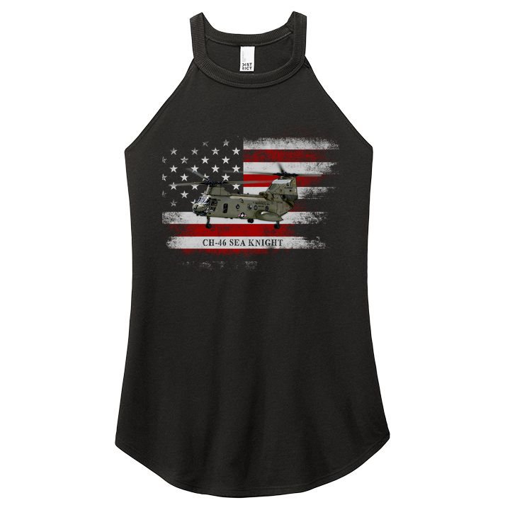Ch46 Sea Knight Helicopter Usa Flag Helicopter Pilot Funny Gift Women's Perfect Tri Rocker Tank