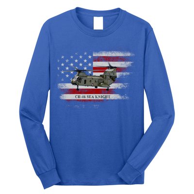 Ch46 Sea Knight Helicopter Usa Flag Helicopter Pilot Funny Gift Long Sleeve Shirt