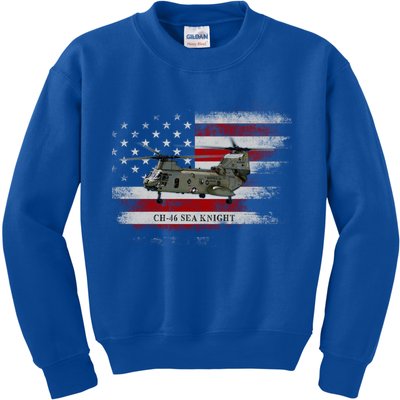 Ch46 Sea Knight Helicopter Usa Flag Helicopter Pilot Funny Gift Kids Sweatshirt