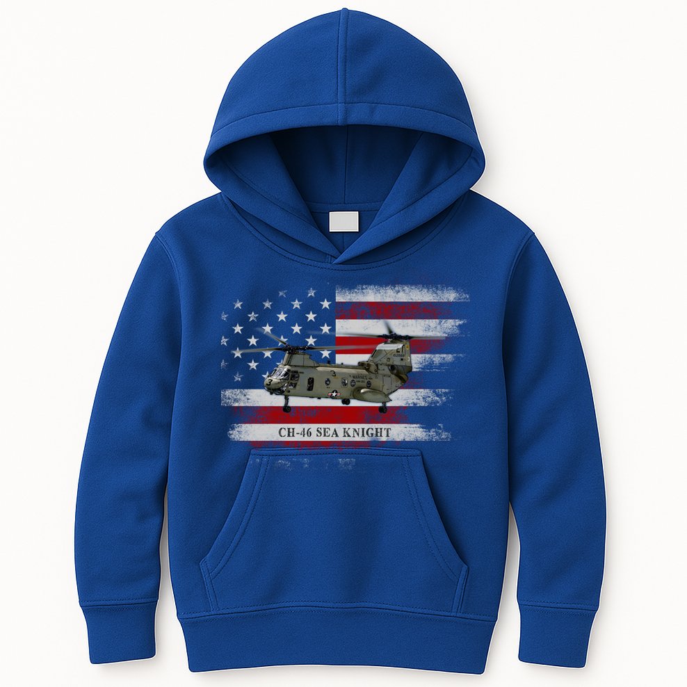 Ch46 Sea Knight Helicopter Usa Flag Helicopter Pilot Funny Gift Kids Hoodie