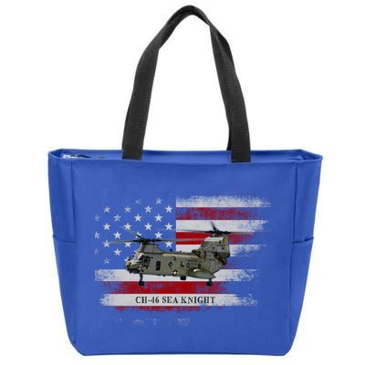 Ch46 Sea Knight Helicopter Usa Flag Helicopter Pilot Funny Gift Zip Tote Bag