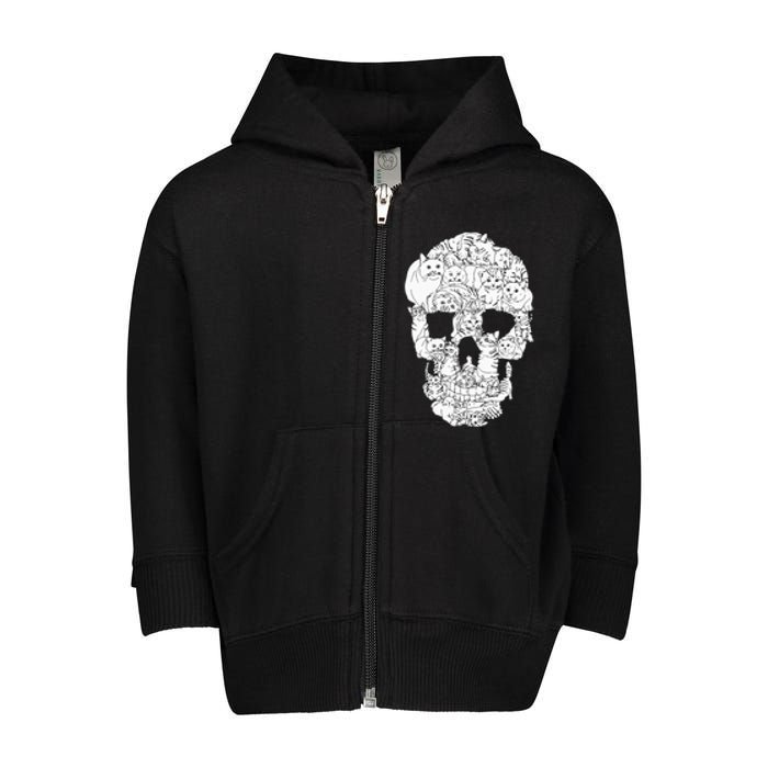 Cat Skull Kitty Skeleton Halloween Goth Punk Emo Gift Toddler Zip Fleece Hoodie