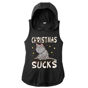 Christmas Sucks Kitty Merry Christmas Cat Gift Ladies PosiCharge Tri-Blend Wicking Draft Hoodie Tank