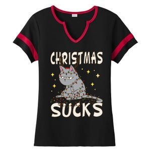 Christmas Sucks Kitty Merry Christmas Cat Gift Ladies Halftime Notch Neck Tee