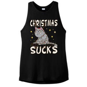 Christmas Sucks Kitty Merry Christmas Cat Gift Ladies PosiCharge Tri-Blend Wicking Tank