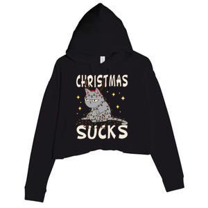 Christmas Sucks Kitty Merry Christmas Cat Gift Crop Fleece Hoodie