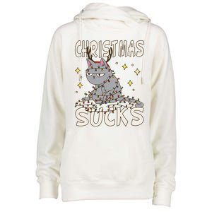 Christmas Sucks Kitty Merry Christmas Cat Gift Womens Funnel Neck Pullover Hood