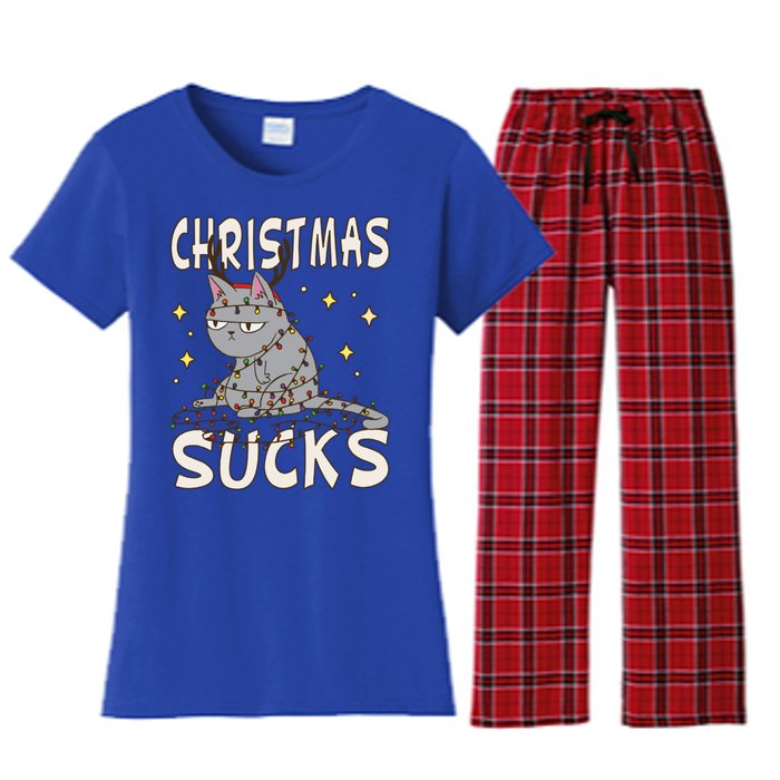 Christmas Sucks Kitty Merry Christmas Cat Gift Women's Flannel Pajama Set