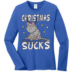 Christmas Sucks Kitty Merry Christmas Cat Gift Ladies Long Sleeve Shirt