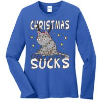 Christmas Sucks Kitty Merry Christmas Cat Gift Ladies Long Sleeve Shirt