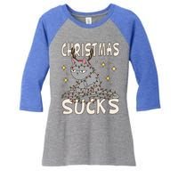 Christmas Sucks Kitty Merry Christmas Cat Gift Women's Tri-Blend 3/4-Sleeve Raglan Shirt