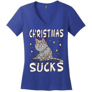 Christmas Sucks Kitty Merry Christmas Cat Gift Women's V-Neck T-Shirt