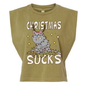 Christmas Sucks Kitty Merry Christmas Cat Gift Garment-Dyed Women's Muscle Tee