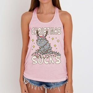 Christmas Sucks Kitty Merry Christmas Cat Gift Women's Knotted Racerback Tank