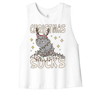 Christmas Sucks Kitty Merry Christmas Cat Gift Women's Racerback Cropped Tank