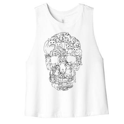 Cat Skull Kitty Skeleton Halloween Goth Punk Emo Gift Women's Racerback Cropped Tank