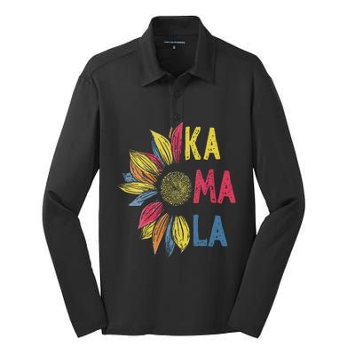 Colorful Sunflower Kamala Harris Silk Touch Performance Long Sleeve Polo