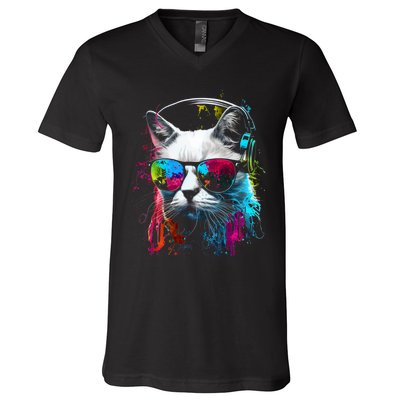 Cat Sunglasses Kitten Cat Love Cat Owner V-Neck T-Shirt