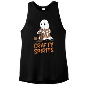 Crafty Spirits Knitting Ghost Design For Halloween Fun Ladies PosiCharge Tri-Blend Wicking Tank