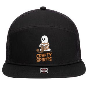 Crafty Spirits Knitting Ghost Design For Halloween Fun 7 Panel Mesh Trucker Snapback Hat