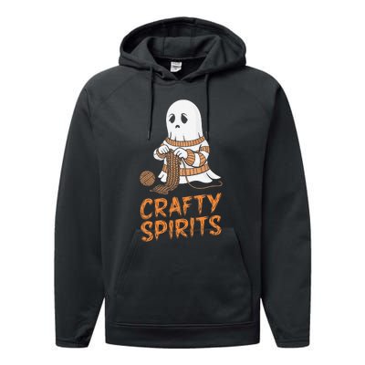 Crafty Spirits Knitting Ghost Design For Halloween Fun Performance Fleece Hoodie