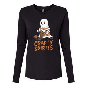 Crafty Spirits Knitting Ghost Design For Halloween Fun Womens Cotton Relaxed Long Sleeve T-Shirt