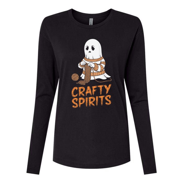 Crafty Spirits Knitting Ghost Design For Halloween Fun Womens Cotton Relaxed Long Sleeve T-Shirt