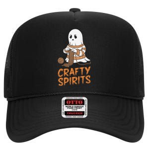 Crafty Spirits Knitting Ghost Design For Halloween Fun High Crown Mesh Back Trucker Hat