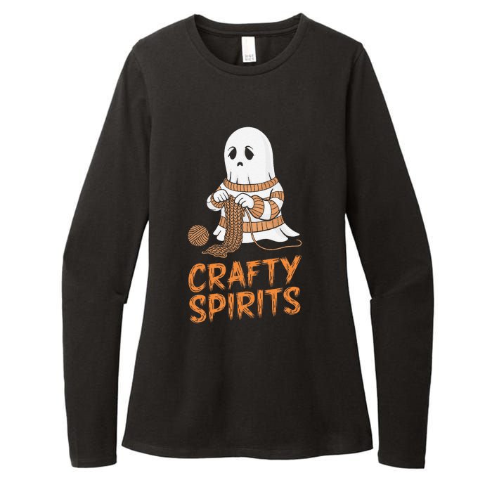 Crafty Spirits Knitting Ghost Design For Halloween Fun Womens CVC Long Sleeve Shirt