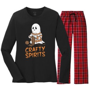 Crafty Spirits Knitting Ghost Design For Halloween Fun Women's Long Sleeve Flannel Pajama Set 