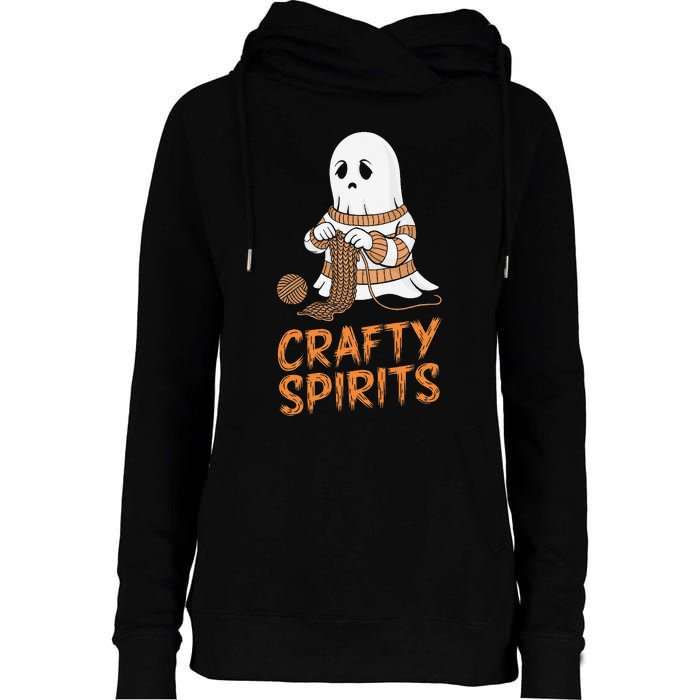 Crafty Spirits Knitting Ghost Design For Halloween Fun Womens Funnel Neck Pullover Hood