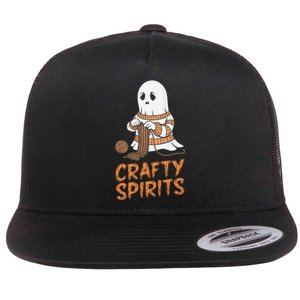 Crafty Spirits Knitting Ghost Design For Halloween Fun Flat Bill Trucker Hat