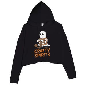 Crafty Spirits Knitting Ghost Design For Halloween Fun Crop Fleece Hoodie