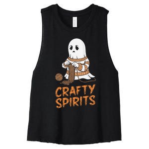 Crafty Spirits Knitting Ghost Design For Halloween Fun Women's Racerback Cropped Tank