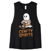 Crafty Spirits Knitting Ghost Design For Halloween Fun Women's Racerback Cropped Tank