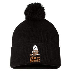 Crafty Spirits Knitting Ghost Design For Halloween Fun Pom Pom 12in Knit Beanie