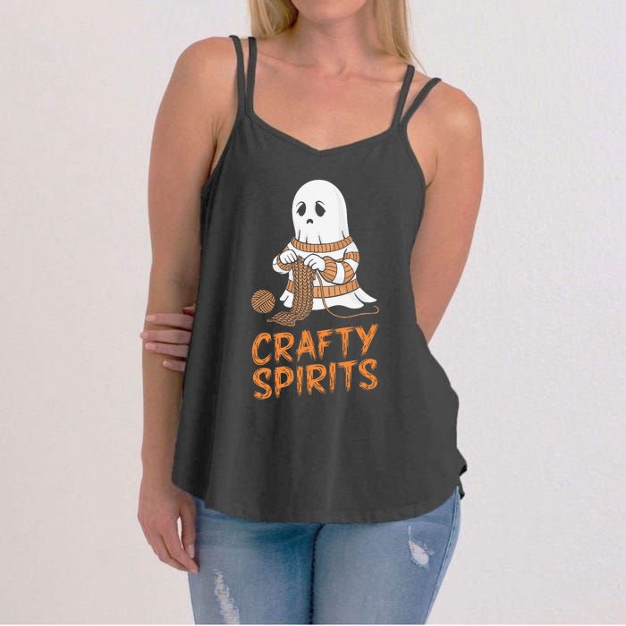 Crafty Spirits Knitting Ghost Design For Halloween Fun Women's Strappy Tank