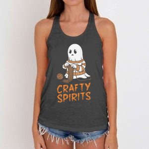 Crafty Spirits Knitting Ghost Design For Halloween Fun Women's Knotted Racerback Tank