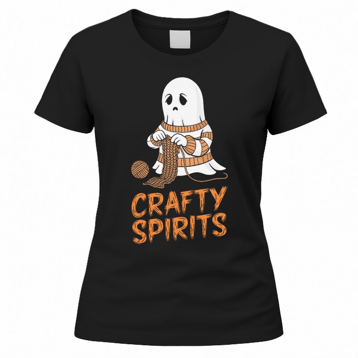 Crafty Spirits Knitting Ghost Design For Halloween Fun Women's T-Shirt