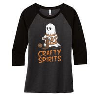 Crafty Spirits Knitting Ghost Design For Halloween Fun Women's Tri-Blend 3/4-Sleeve Raglan Shirt