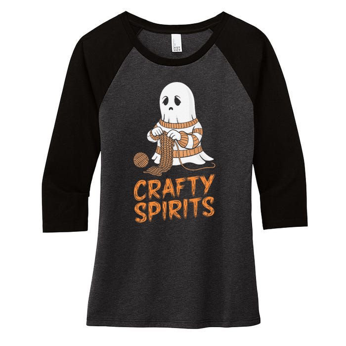 Crafty Spirits Knitting Ghost Design For Halloween Fun Women's Tri-Blend 3/4-Sleeve Raglan Shirt