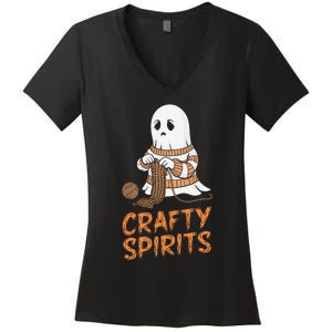 Crafty Spirits Knitting Ghost Design For Halloween Fun Women's V-Neck T-Shirt