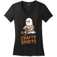 Crafty Spirits Knitting Ghost Design For Halloween Fun Women's V-Neck T-Shirt