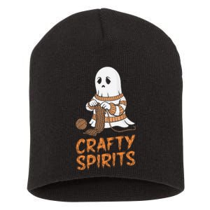 Crafty Spirits Knitting Ghost Design For Halloween Fun Short Acrylic Beanie