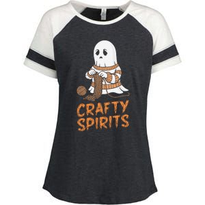 Crafty Spirits Knitting Ghost Design For Halloween Fun Enza Ladies Jersey Colorblock Tee