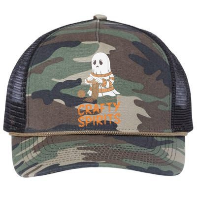 Crafty Spirits Knitting Ghost Design For Halloween Fun Retro Rope Trucker Hat Cap